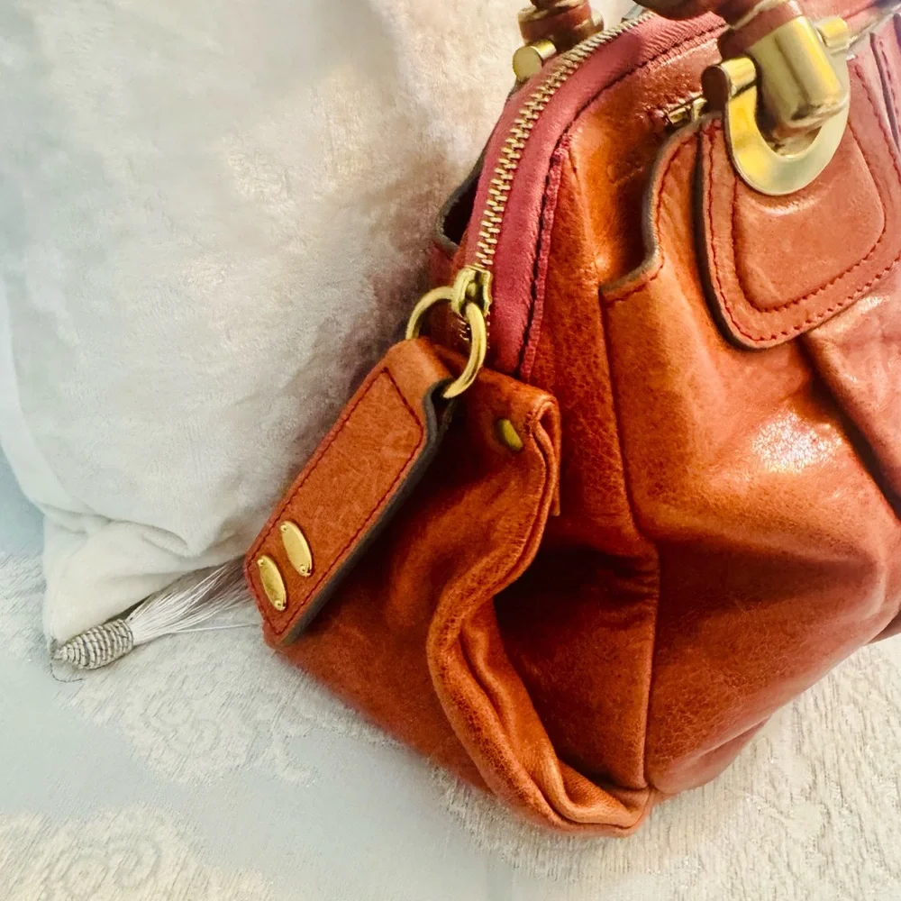 Chloe Burnt Orange Leather Satchel with Braided Straps - Picture 13 of 16